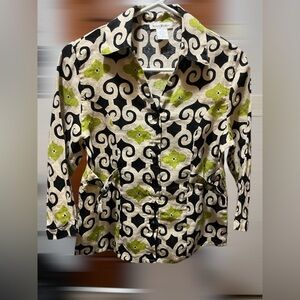 Vintage Susan Bristol Black and Green Retro Style Top/Jacket Size Medium Linen